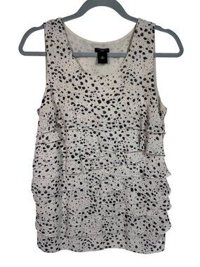 Ann Taylor Medium Petite Tiered Ruffle Scoop Neckline Blouse Sleeveless Beige &